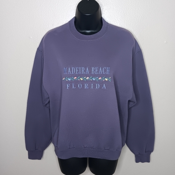 VTG Y2K Madeira Beach Florida Women's Small Sweatshirt Crewneck Purple Jerzees - Picture 1 of 7
